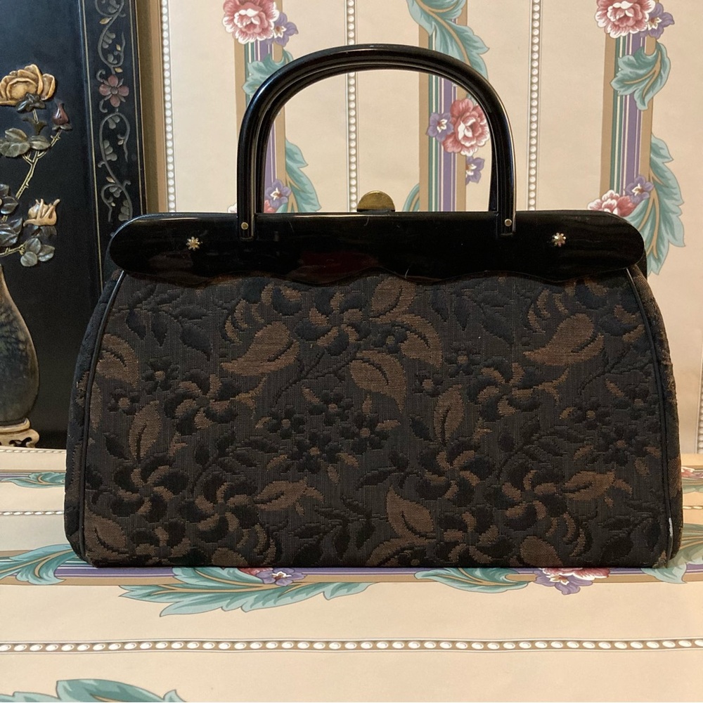 Vintage Verdi Brocade Top Handle Kiss Lock Bag
